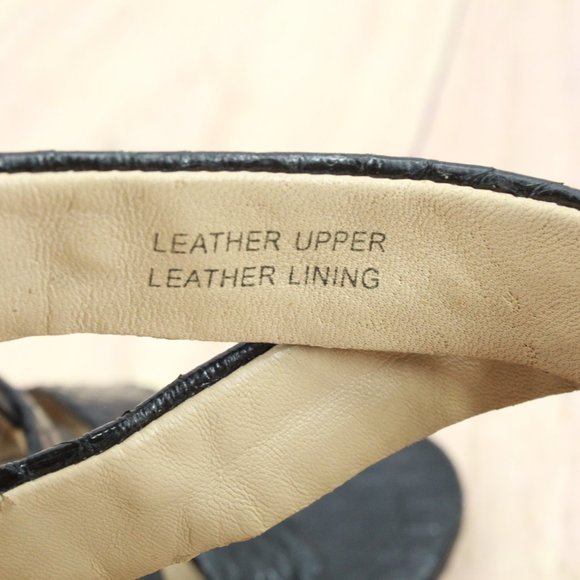 Via Spiga Black Snakeskin Patent Leather T Strap Heeled Sandals 6 M - Picture 10 of 11